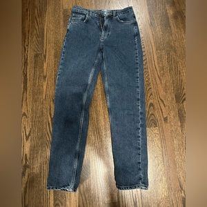 BDG dark wash mom jeans, very lightly worn, no stains.